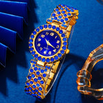 Load image into Gallery viewer, Ensemble bleu doré Royal &amp; Bijoux Luxe Femme
